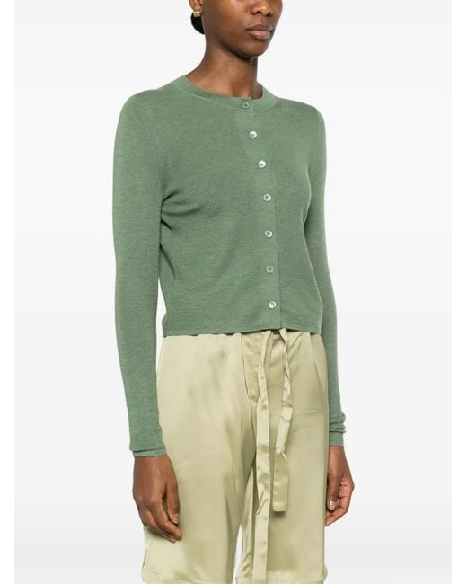 Bompard Green Cardigan Crop À Boutonnière Devant