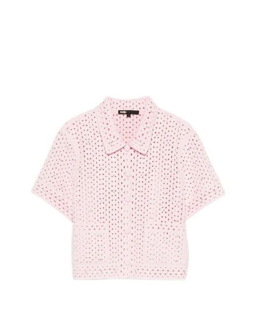 Maje Pink Rhinestone Crochet Cardigan