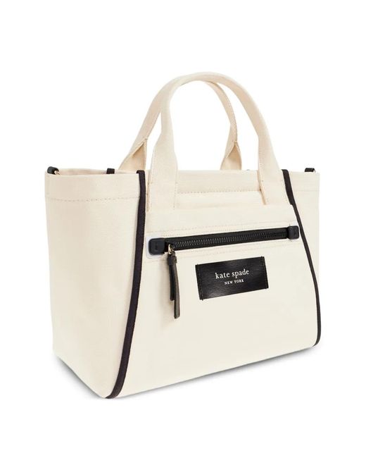 Kate Spade Natural Dash Ziped-Pocket Contrasting-Trim Tote Bag