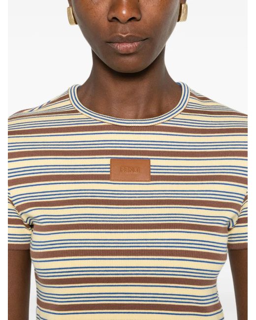 Fendi White Striped Logo-Patch T-Shirt