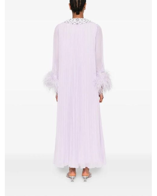 Self-Portrait White Chiffon Feather-Detail Dress