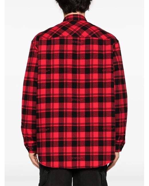 Off-White c/o Virgil Abloh Red Checked Long-sleeved Shirt Jacket for men