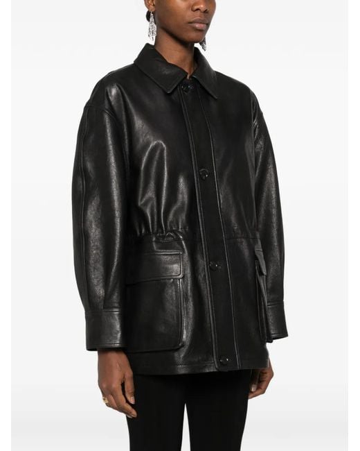 Arma Black Maeve Flap-Pockets Leather Jacket