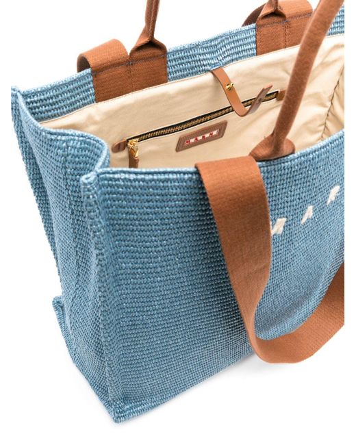 Marni Blue Logo-embroidered Woven Tote Bag for men