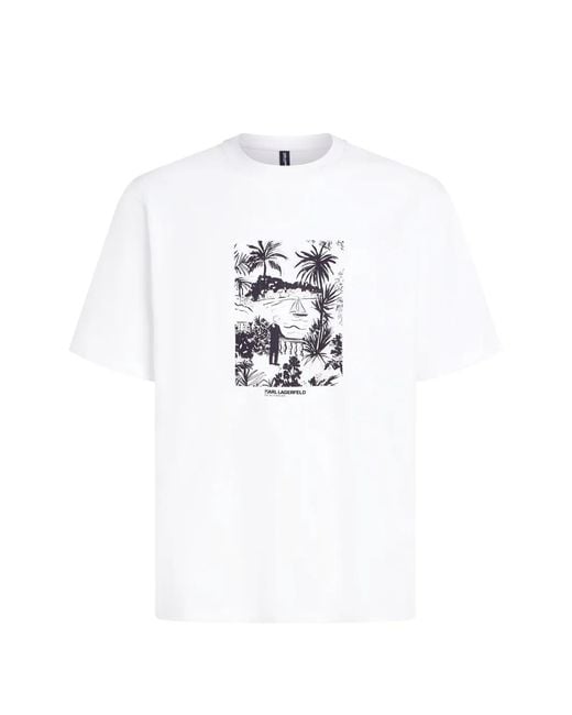 Karl Lagerfeld White Graphic-Print T-Shirt for men