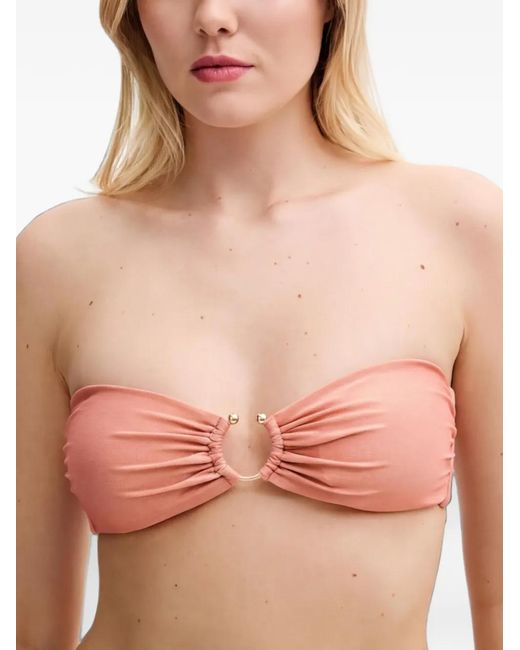 Guess Pink Ruched Ring-Detail Bikini Top