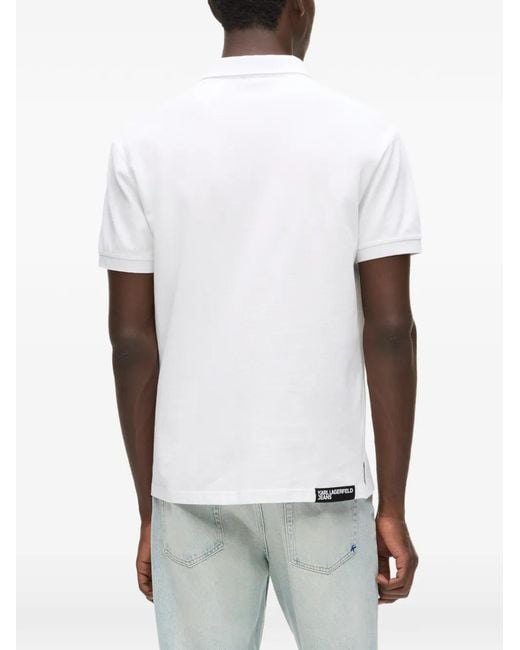 Karl Lagerfeld White Cotton Polo Shirt for men