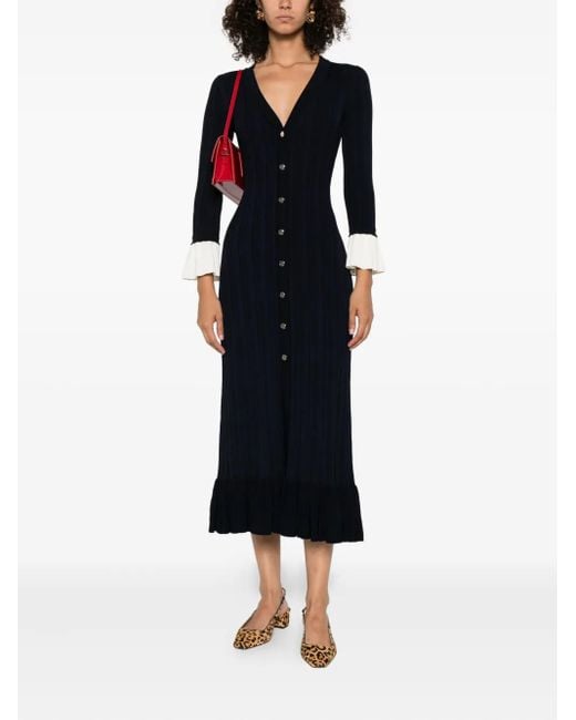 Sandro Black Two-Tone Knit Midi Dress