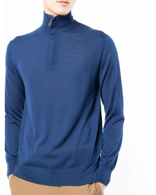 N.Peal Cashmere The Regent Pullover Mit Reißverschluss in Blue für Herren