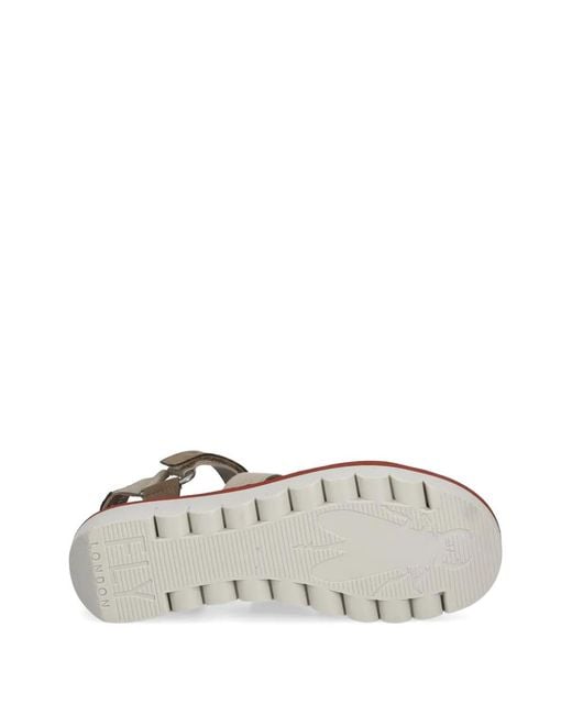 Fly London Brown Touch-Strap Platform Sandals