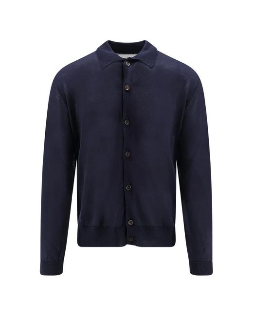 Seven Gauge Blue Button-Fastening Long-Sleeve Cardigan