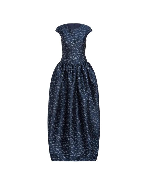 Markarian Blue Ballade Floral-Brocade Tulip-Skirt Maxi Dress