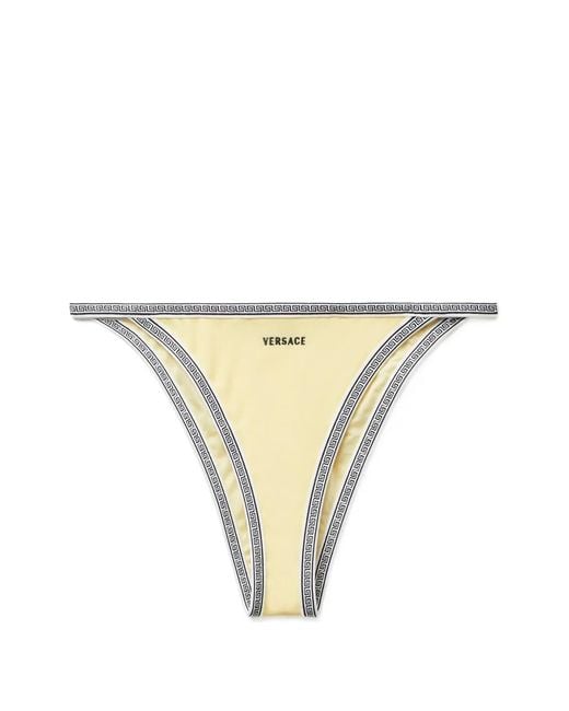 Versace Natural Embroidered-Logo Bikini Bottoms