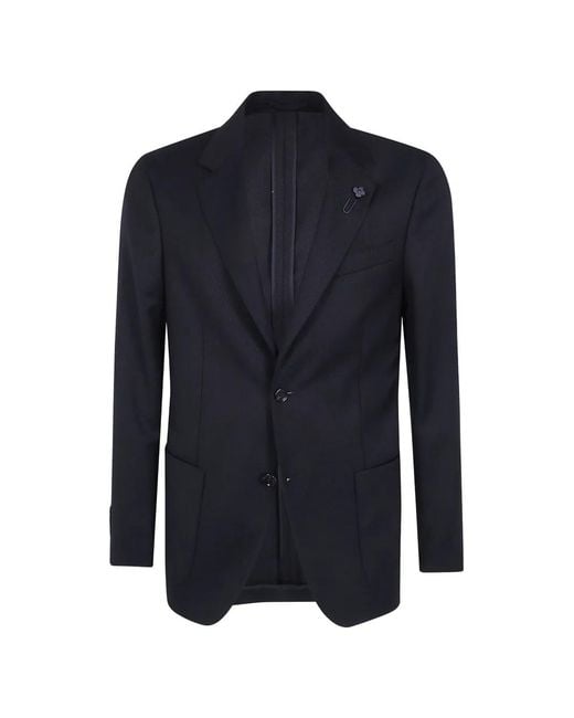 Lardini Blue Herringbone-Pattern Single-Breasted Blazer for men