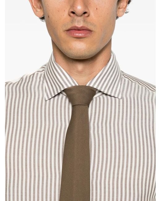 Eleventy White Striped Long-Sleeve Shirt for men