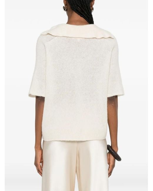 Bompard White V-Neck Short-Sleeve Sweater