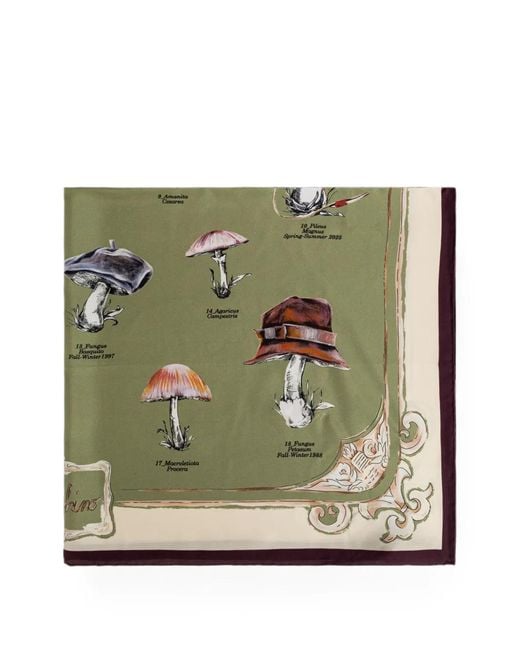 Moschino Green Mushroom-Print Silk Scarf