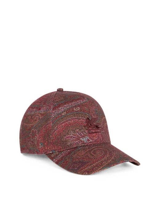 Etro Red Cotton Baseball Hat With Arnica Motif for men