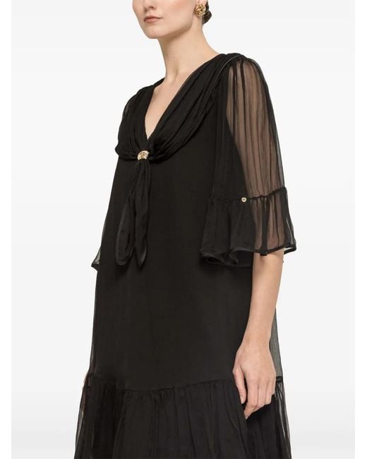 Nissa Black Silk Midi Dress