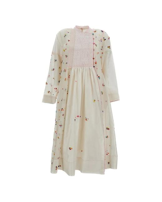 Péro White Floral-Embroidered Bead-Embellished Midi Dress