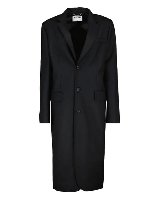 Moschino Black Button-Fastening Satin-Back Coat