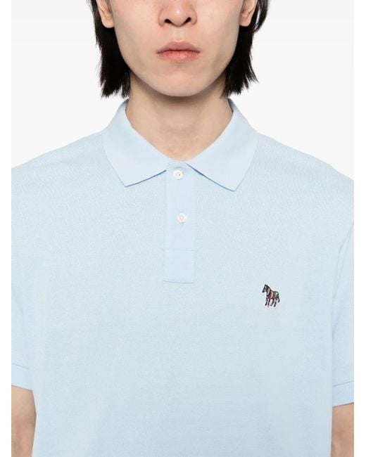 Paul Smith Blue Solid Shirt Collar Polo for men