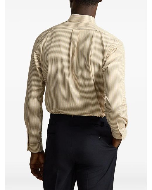 Polo Ralph Lauren White Slim Fit Striped Stretch Poplin Shirt for men