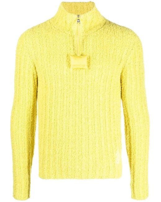 Moncler Yellow Ribbed High Neck Jumper for men