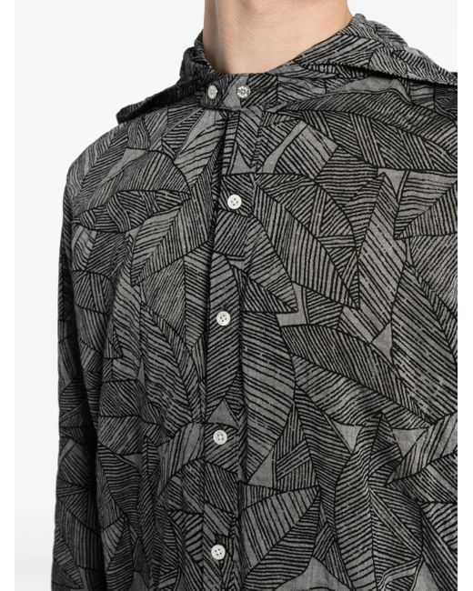Mostly Heard Rarely Seen Gray Leaf-Print Hooded Shirt for men
