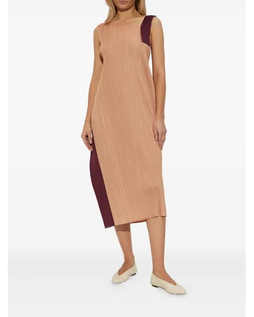 Pleats Please Issey Miyake Orange Pleated Asymmetric Dress