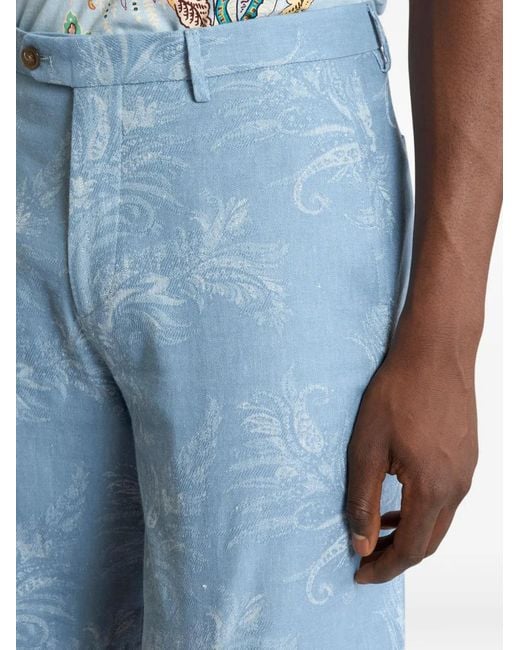 Etro Blue Short En Jean À Motif En Jacquard for men