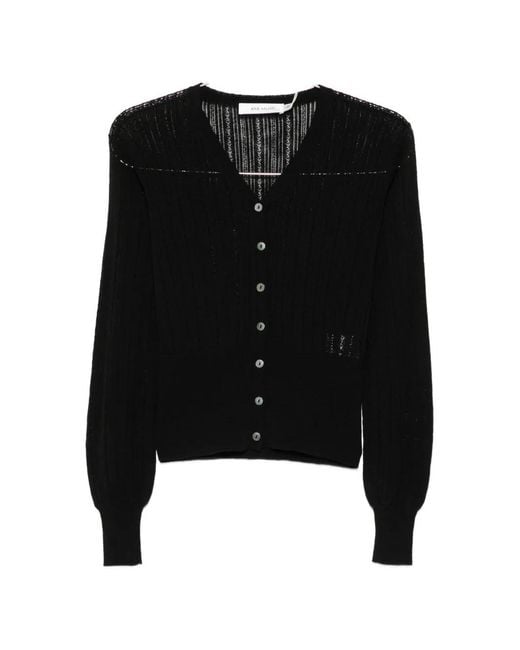 AYA MUSE Black Unae Pointelle-Knit Cardigan