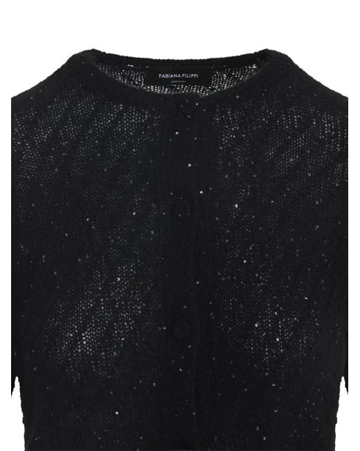 Fabiana Filippi Black Sparkle-Knit Button-Up Cardigan