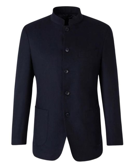 Atelier Munro Blue Mandarin-Collar Button Wool Jacket for men