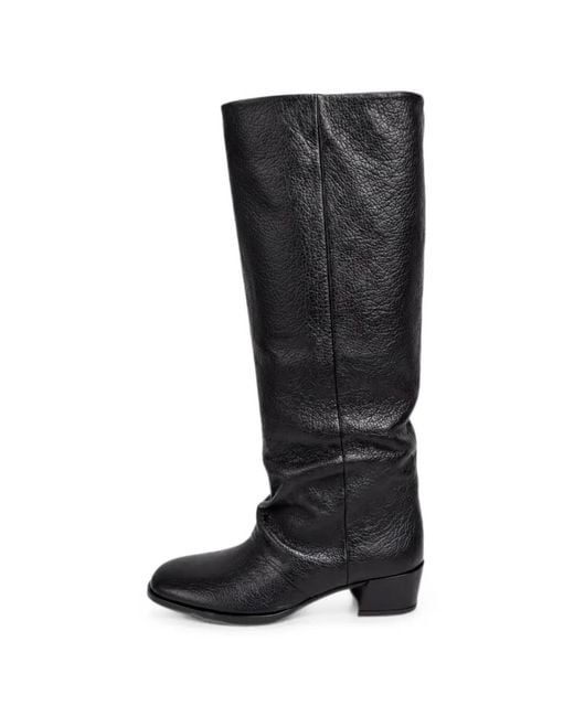 P.A.R.O.S.H. Black Grainy-Effect Slouch Boots