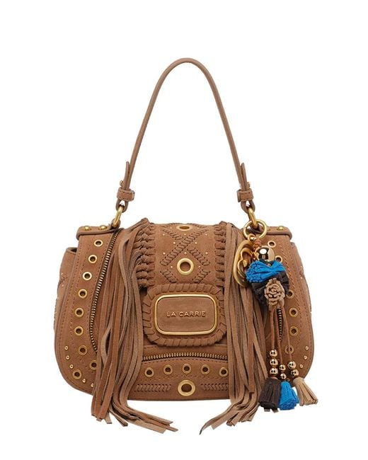 La Carrie Brown Jungle Eyelets Fringe-Trimmed Clutch Bag