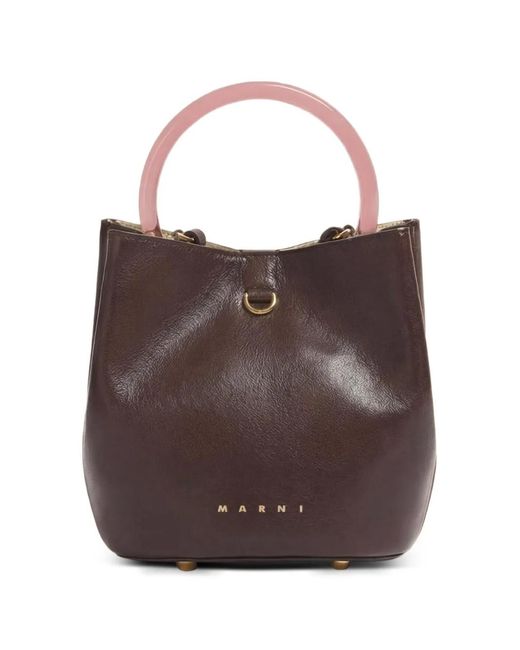 Marni Brown Leather Pannier Bucket Bag