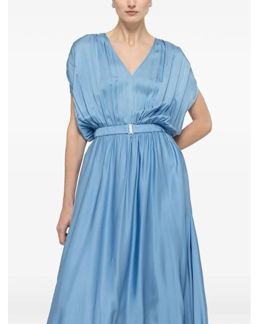 Nissa Blue Robe Mi-Longue Ceinturée À Col V