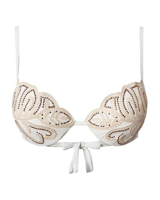 Top de bikini con bordado y apliques de strass Twinset de color Natural