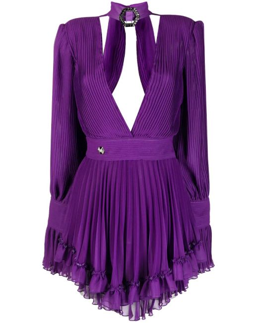 Philipp Plein Purple Plisseekleid Mit Tiefem V-Ausschnitt