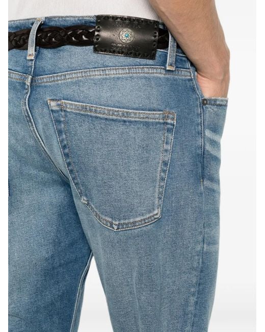 Antik Denim Blue Distressed Straight-Leg Jeans for men