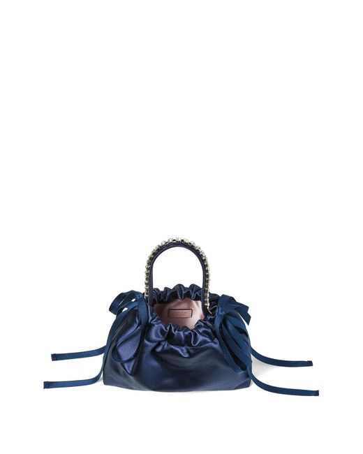 Jimmy Choo Blue Mini Crystal-Embellished Drawstring Tote Bag