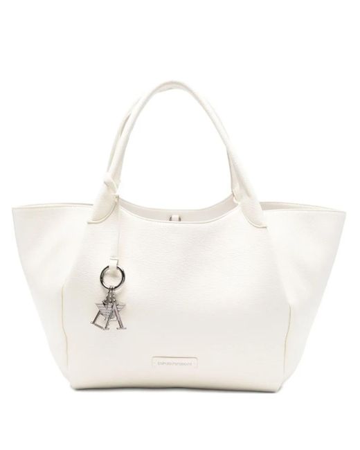 Emporio Armani White Logo-Charm Tote Bag