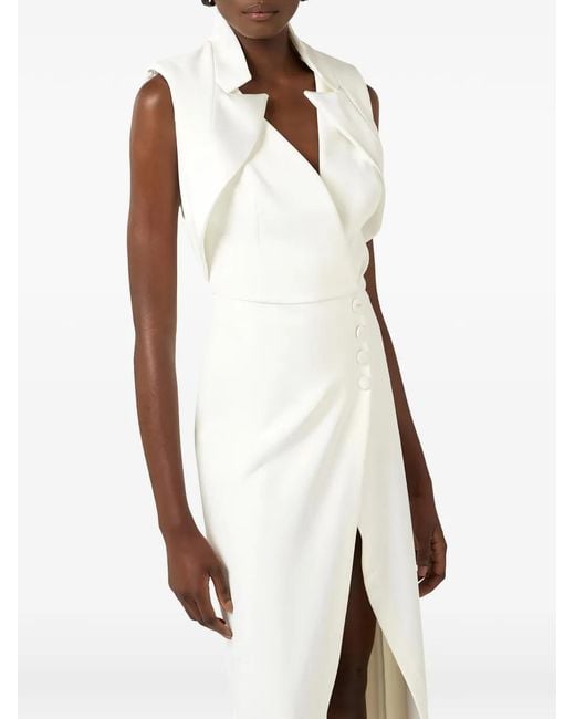 Elisabetta Franchi White Satin-Lapel Sleeveless Dress