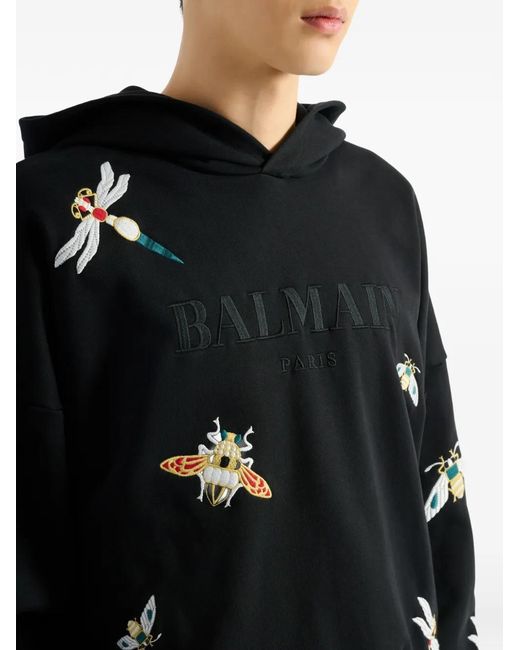 Balmain Black Embroidered Insect Hoodie for men
