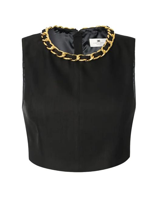 Elisabetta Franchi Black Jewel Chain Cropped Top