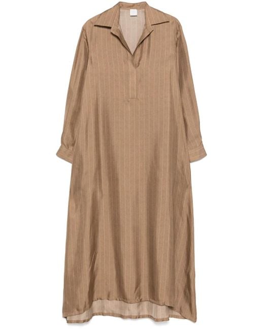 Eleventy Brown Pinstriped Maxi Dress