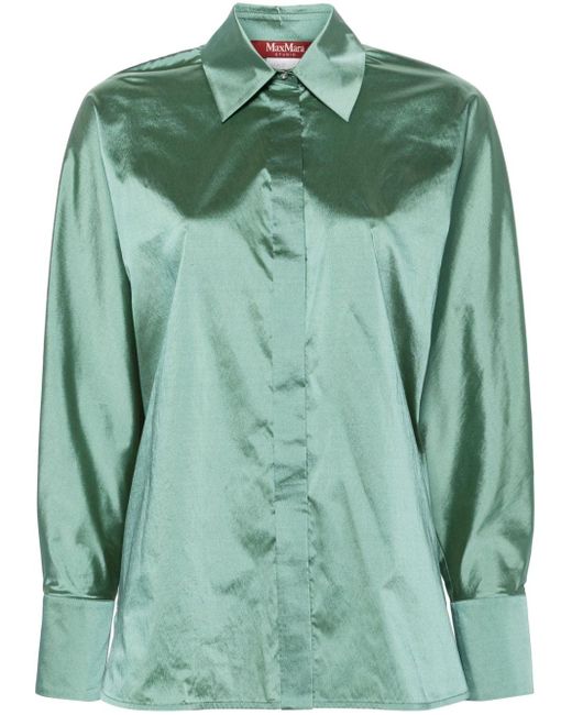 Max Mara Green Metallic-sheen Long-sleeve Shirt