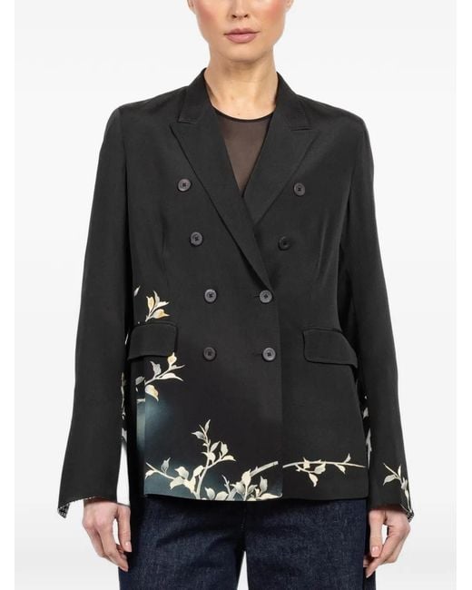 Ibrigu Black Floral-Print Double-Breasted Jacket