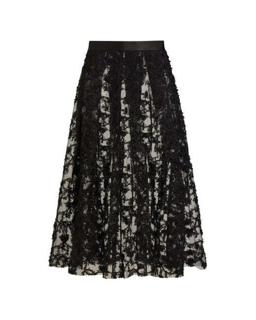 Contessa Mills Black Raven Floral-Appliqué Sheer Midi Skirt